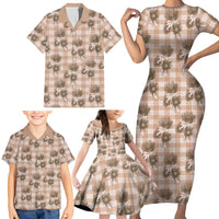 Brown Palaka Hawaii Family Matching Short Sleeve Bodycon Dress and Hawaiian Shirt Hawaiian Lehua Blossoms