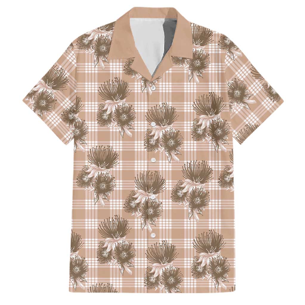 Brown Palaka Hawaii Family Matching Summer Maxi Dress and Hawaiian Shirt Hawaiian Lehua Blossoms