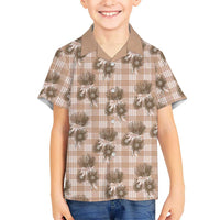 Brown Palaka Hawaii Family Matching Summer Maxi Dress and Hawaiian Shirt Hawaiian Lehua Blossoms
