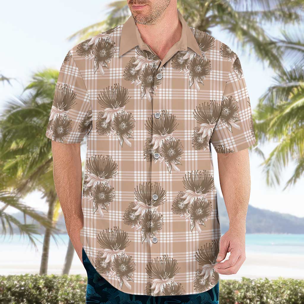 Brown Palaka Hawaii Hawaiian Shirt Hawaiian Lehua Blossoms