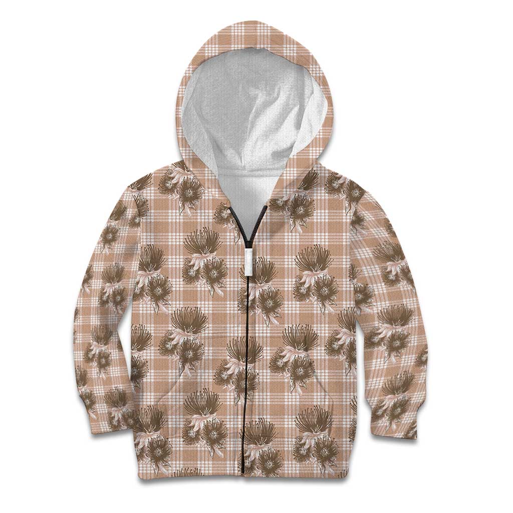 Brown Palaka Hawaii Kid Hoodie Hawaiian Lehua Blossoms