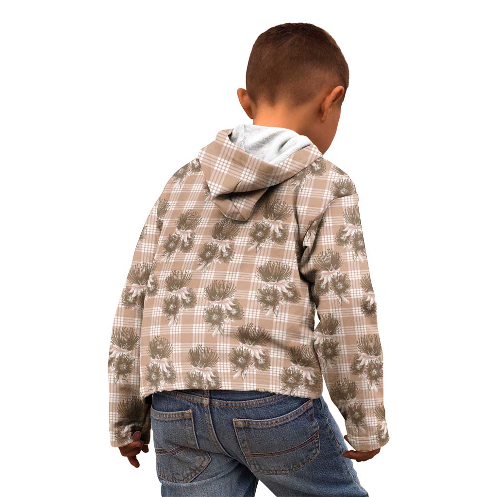 Brown Palaka Hawaii Kid Hoodie Hawaiian Lehua Blossoms
