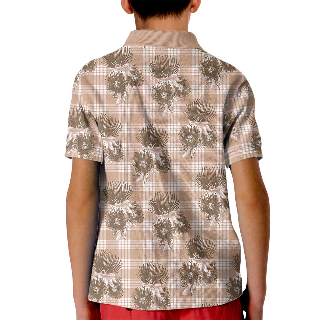 Brown Palaka Hawaii Kid Polo Shirt Hawaiian Lehua Blossoms
