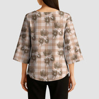 Brown Palaka Hawaii Kimono Sleeve Blouse Hawaiian Lehua Blossoms