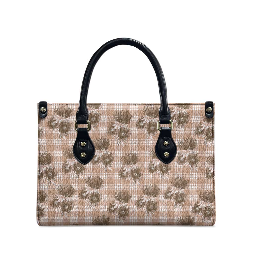 Brown Palaka Hawaii Leather Bag Hawaiian Lehua Blossoms