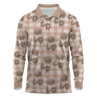Brown Palaka Hawaii Long Sleeve Polo Shirt Hawaiian Lehua Blossoms