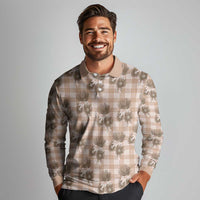 Brown Palaka Hawaii Long Sleeve Polo Shirt Hawaiian Lehua Blossoms