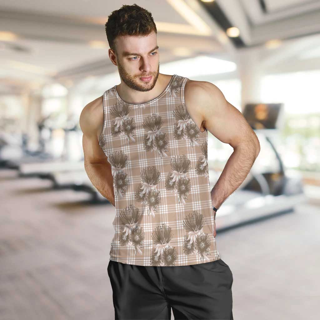 Brown Palaka Hawaii Men Tank Top Hawaiian Lehua Blossoms