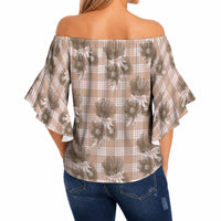 Brown Palaka Hawaii Off Shoulder Wrap Waist Top Hawaiian Lehua Blossoms LT05 - Polynesian Pride