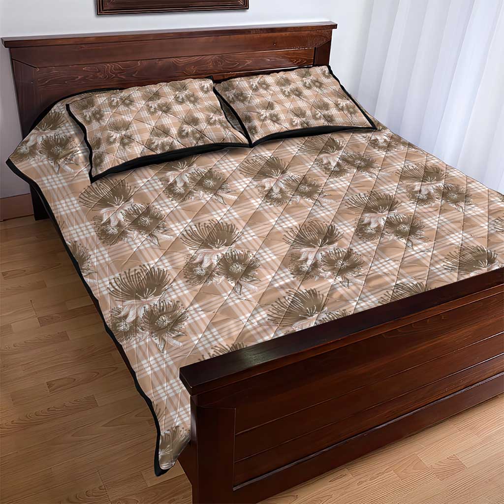Brown Palaka Hawaii Quilt Bed Set Hawaiian Lehua Blossoms