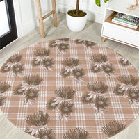 Brown Palaka Hawaii Round Carpet Hawaiian Lehua Blossoms