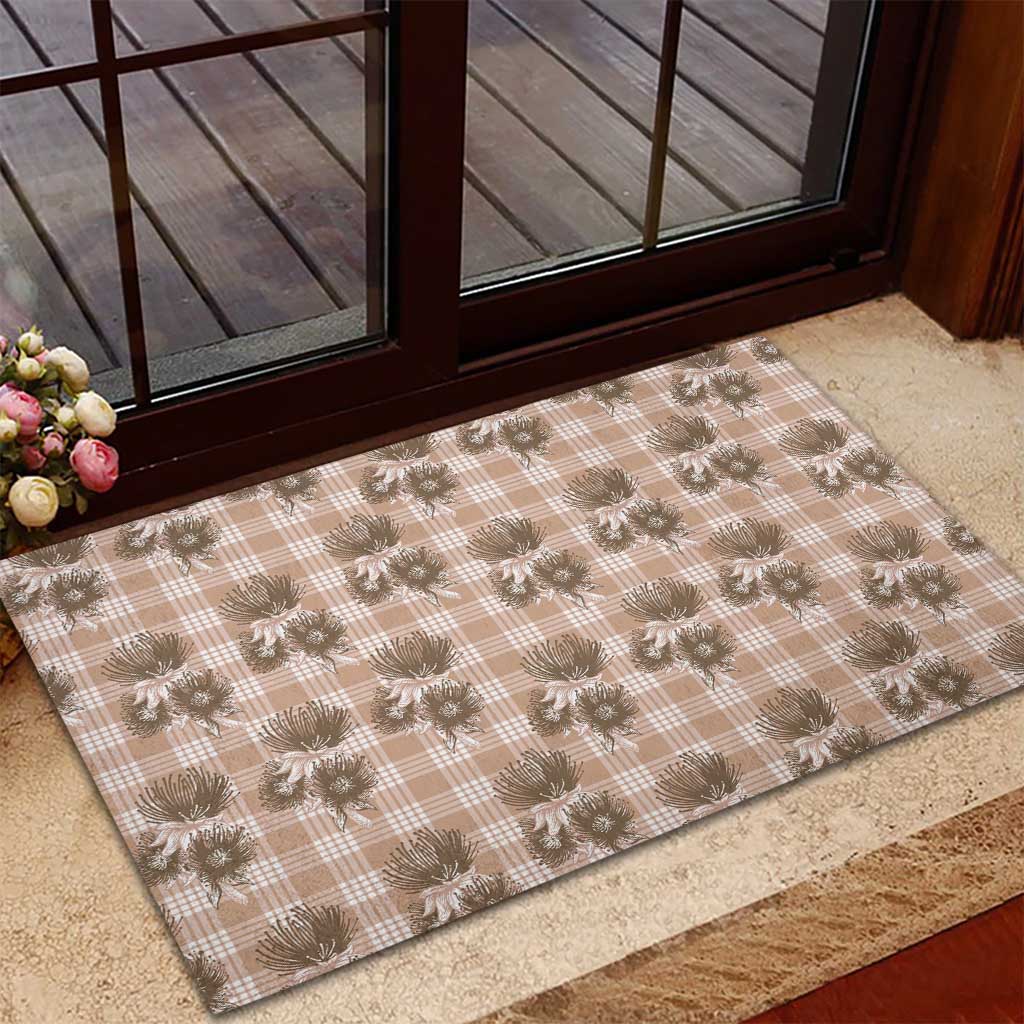 Brown Palaka Hawaii Rubber Doormat Hawaiian Lehua Blossoms