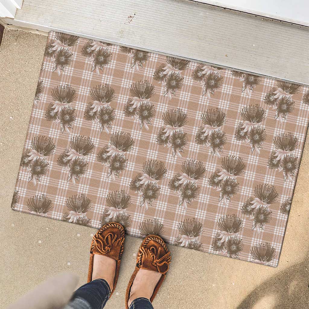 Brown Palaka Hawaii Rubber Doormat Hawaiian Lehua Blossoms