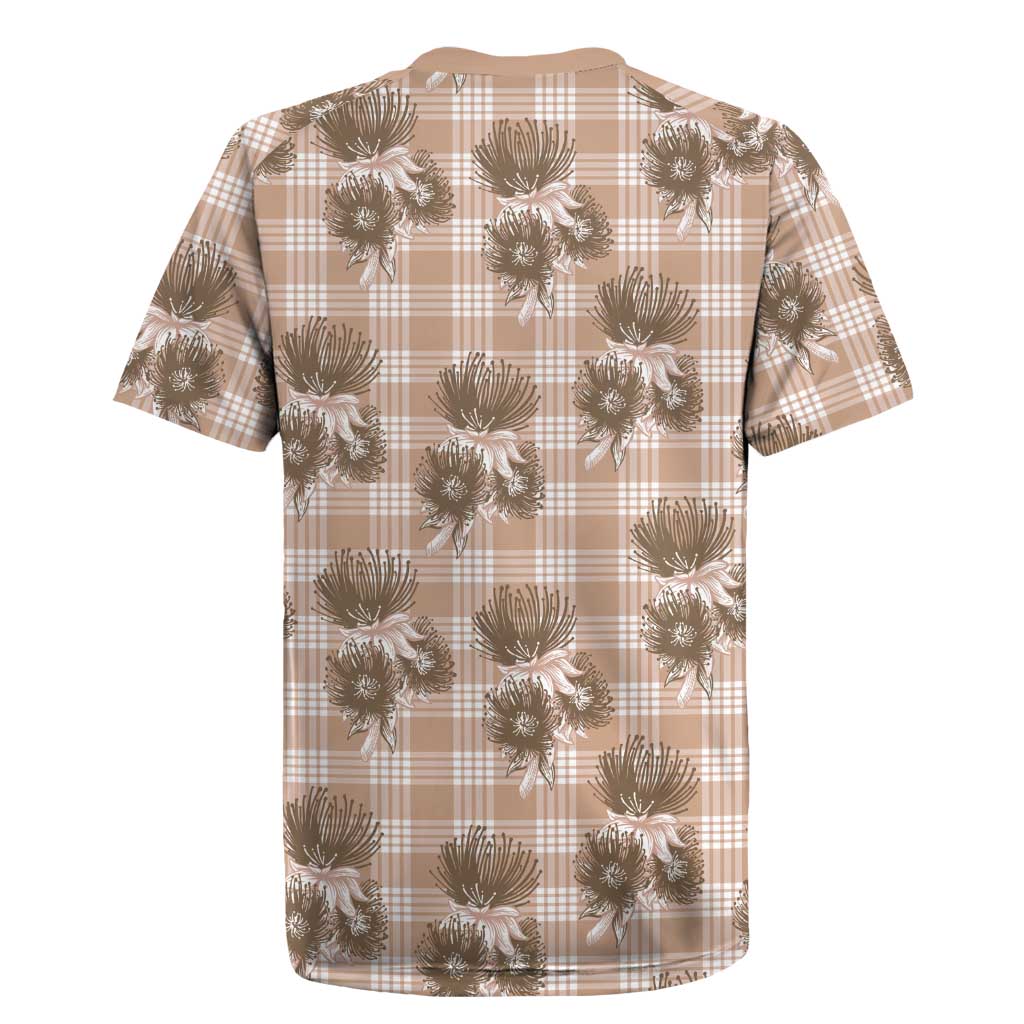 Brown Palaka Hawaii Rugby Jersey Hawaiian Lehua Blossoms