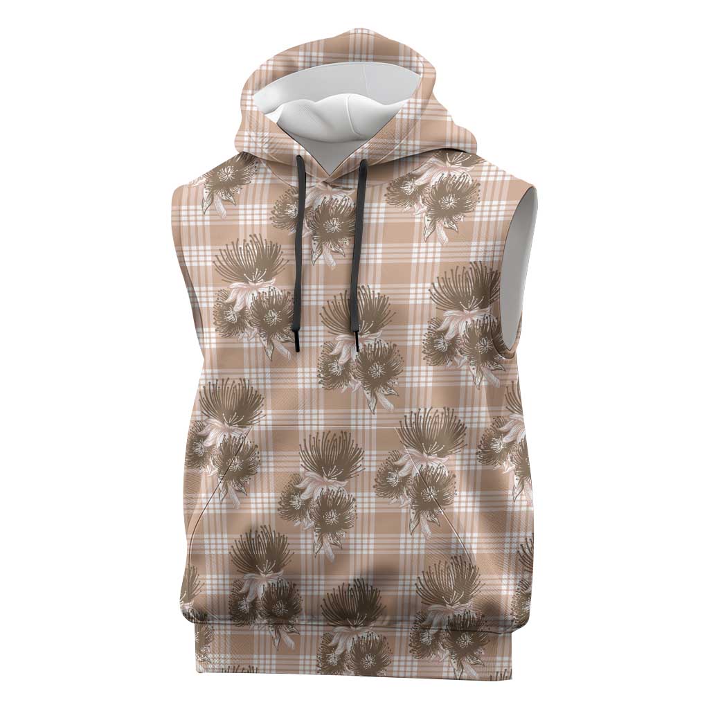 Brown Palaka Hawaii Sleeveless Hoodie Hawaiian Lehua Blossoms