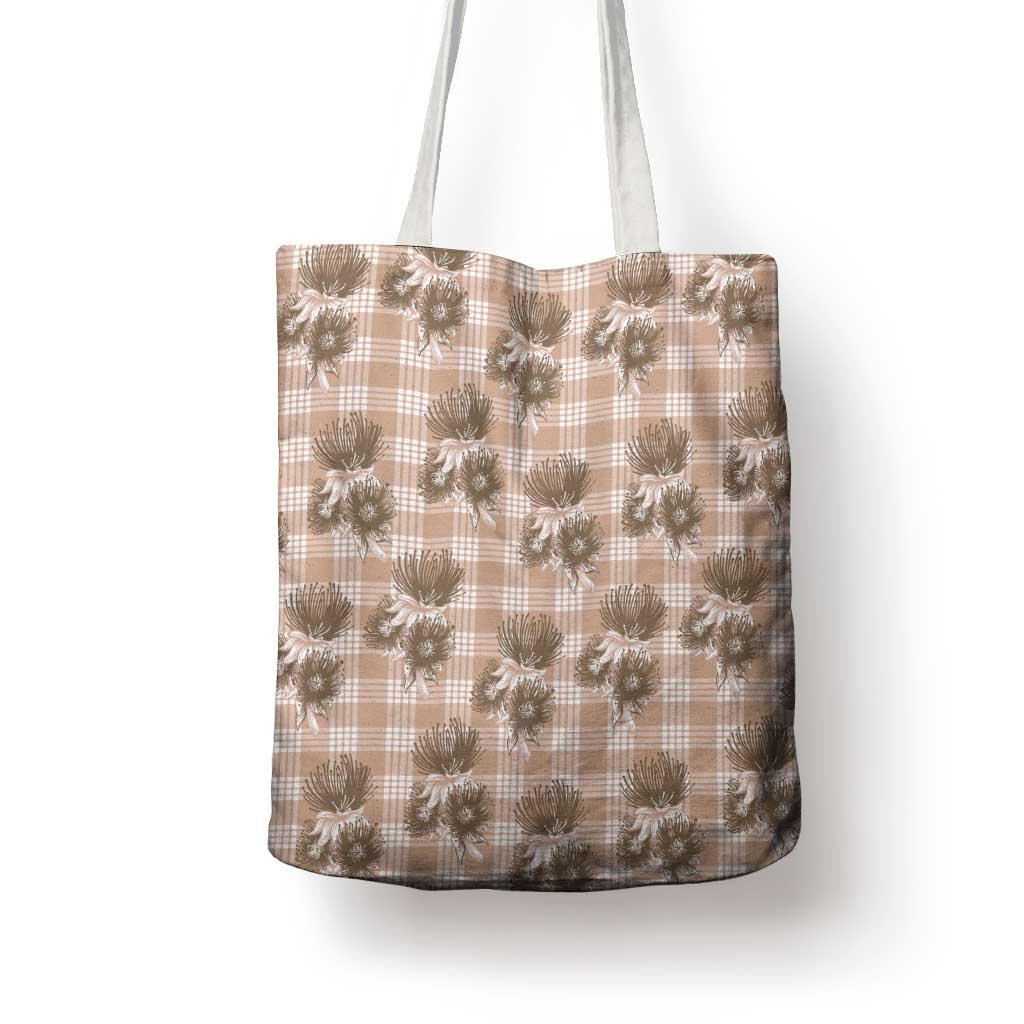 Brown Palaka Hawaii Tote Bag Hawaiian Lehua Blossoms