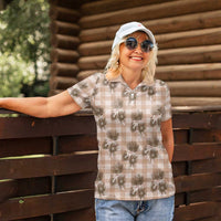 Brown Palaka Hawaii Women Polo Shirt Hawaiian Lehua Blossoms