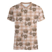 Brown Palaka Hawaii Women V-Neck T-Shirt Hawaiian Lehua Blossoms LT05 Female Brown - Polynesian Pride