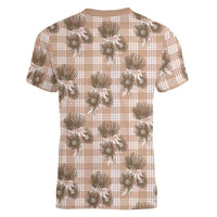 Brown Palaka Hawaii Women V-Neck T-Shirt Hawaiian Lehua Blossoms LT05 - Polynesian Pride