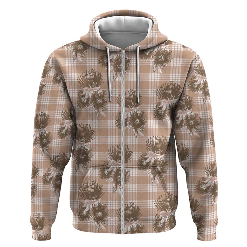 Brown Palaka Hawaii Zip Hoodie Hawaiian Lehua Blossoms LT05 Zip Hoodie Brown - Polynesian Pride