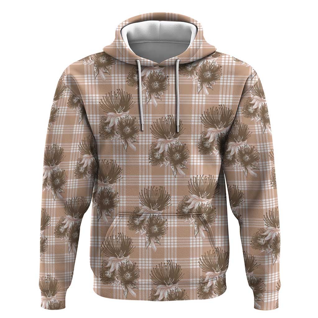 Brown Palaka Hawaii Zip Hoodie Hawaiian Lehua Blossoms LT05 Pullover Hoodie Brown - Polynesian Pride