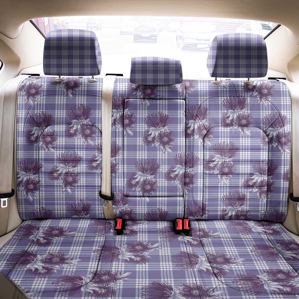 Purple Palaka Hawaii Back Car Seat Cover Hawaiian Lehua Blossoms