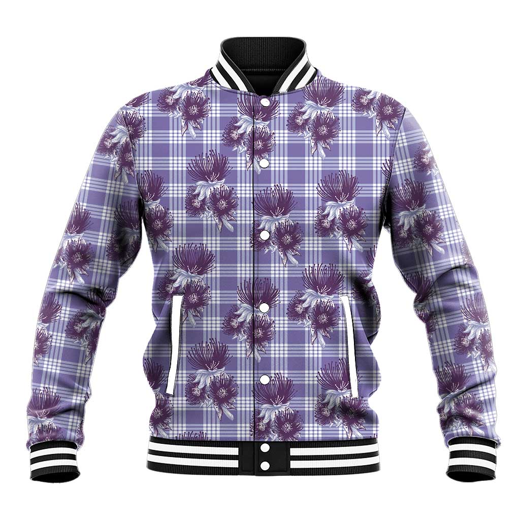 Purple Palaka Hawaii Baseball Jacket Hawaiian Lehua Blossoms