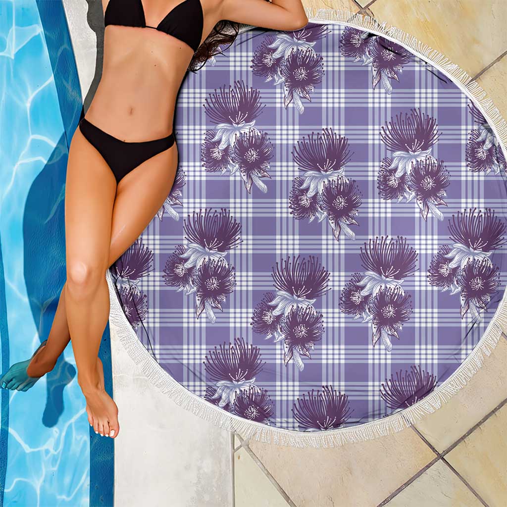 Purple Palaka Hawaii Beach Blanket Hawaiian Lehua Blossoms