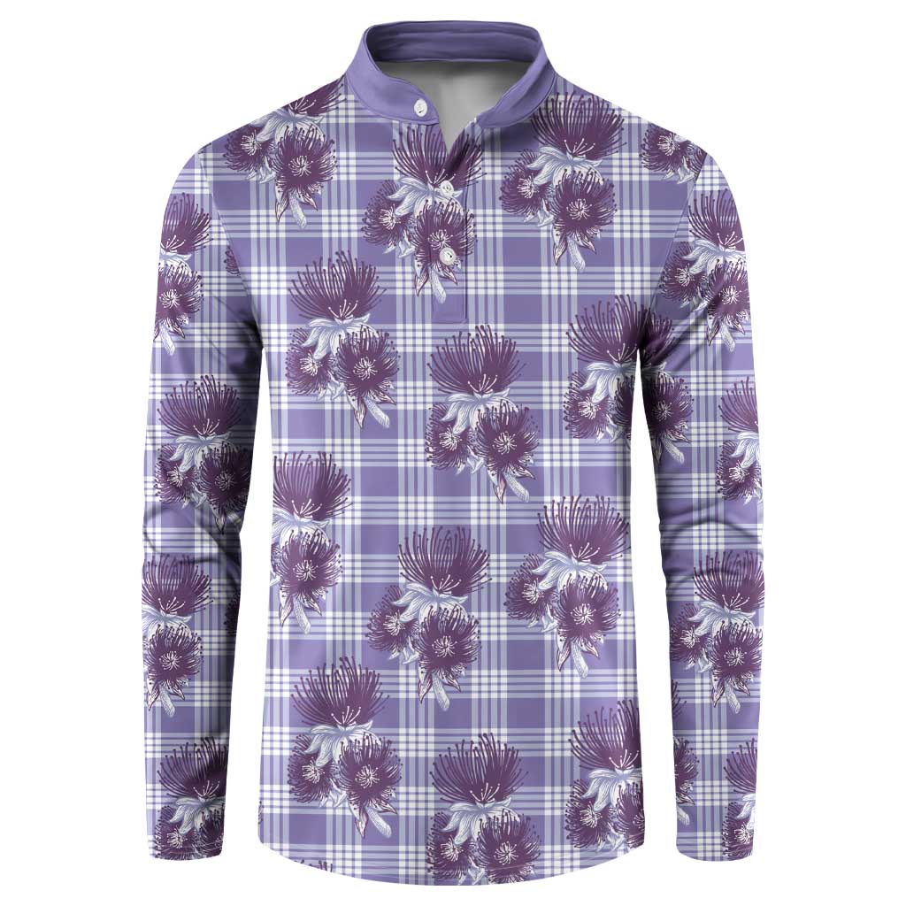 Purple Palaka Hawaii Button Sweatshirt Hawaiian Lehua Blossoms