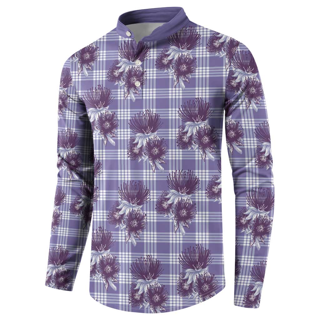 Purple Palaka Hawaii Button Sweatshirt Hawaiian Lehua Blossoms