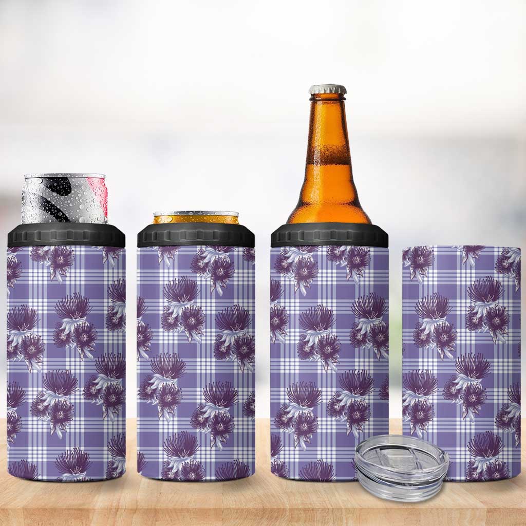 Purple Palaka Hawaii 4 in 1 Can Cooler Tumbler Hawaiian Lehua Blossoms