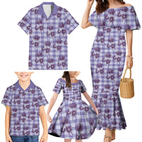 Purple Palaka Hawaii Family Matching Mermaid Dress and Hawaiian Shirt Hawaiian Lehua Blossoms