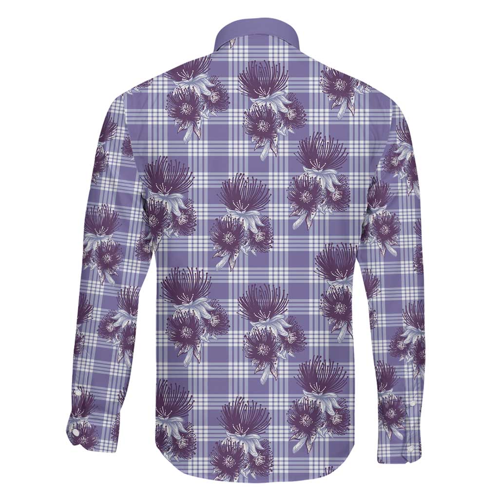 Purple Palaka Hawaii Family Matching Mermaid Dress and Hawaiian Shirt Hawaiian Lehua Blossoms
