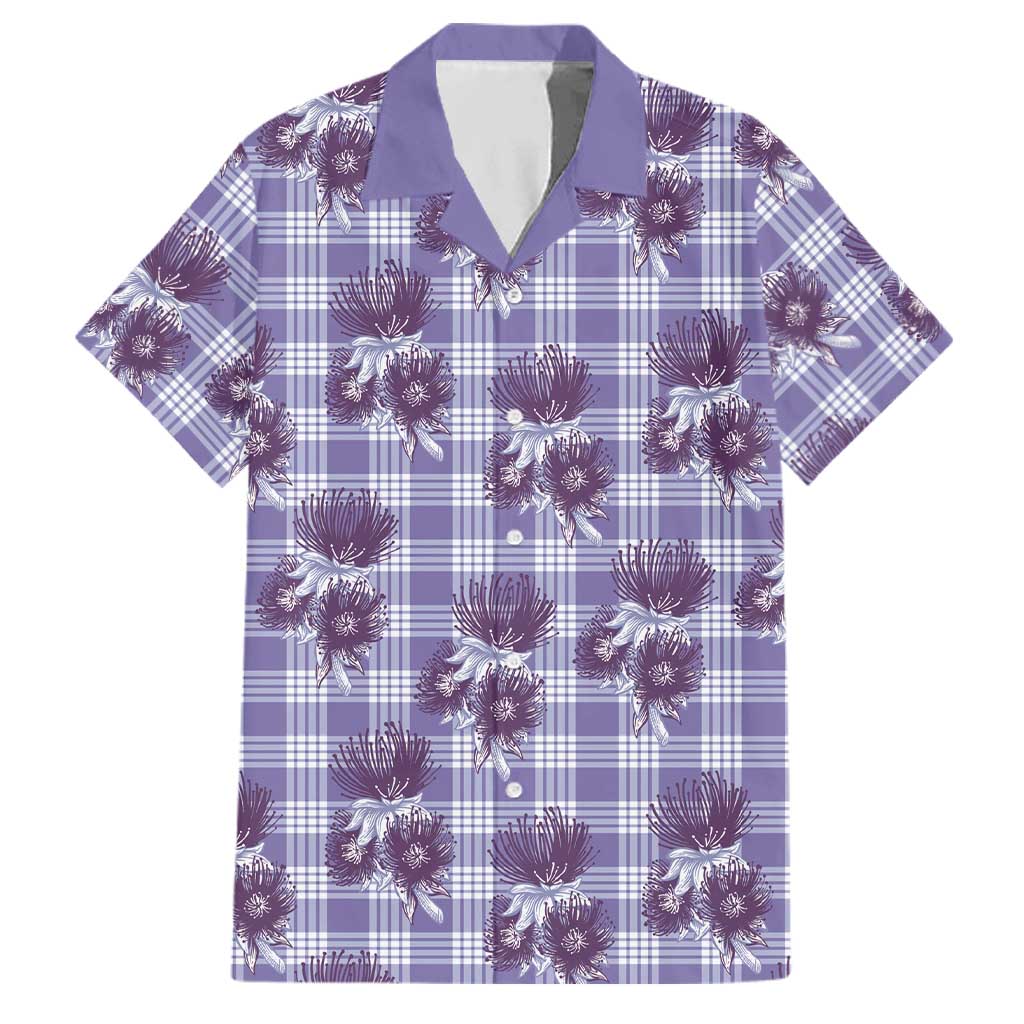 Purple Palaka Hawaii Family Matching Off Shoulder Maxi Dress and Hawaiian Shirt Hawaiian Lehua Blossoms