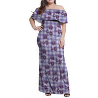 Purple Palaka Hawaii Family Matching Off Shoulder Maxi Dress and Hawaiian Shirt Hawaiian Lehua Blossoms