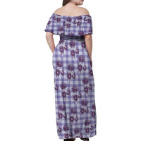 Purple Palaka Hawaii Family Matching Off Shoulder Maxi Dress and Hawaiian Shirt Hawaiian Lehua Blossoms