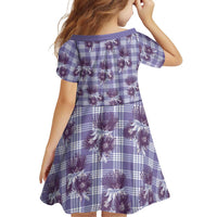 Purple Palaka Hawaii Family Matching Off Shoulder Short Dress and Hawaiian Shirt Hawaiian Lehua Blossoms