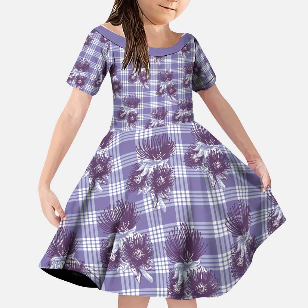 Purple Palaka Hawaii Family Matching Summer Maxi Dress and Hawaiian Shirt Hawaiian Lehua Blossoms