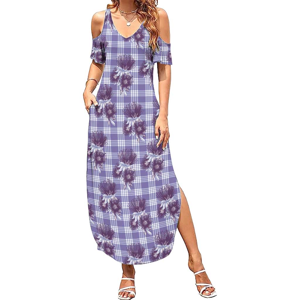 Purple Palaka Hawaii Family Matching Summer Maxi Dress and Hawaiian Shirt Hawaiian Lehua Blossoms