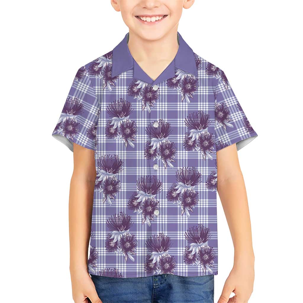 Purple Palaka Hawaii Family Matching Summer Maxi Dress and Hawaiian Shirt Hawaiian Lehua Blossoms