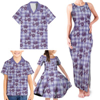 Purple Palaka Hawaii Family Matching Tank Maxi Dress and Hawaiian Shirt Hawaiian Lehua Blossoms
