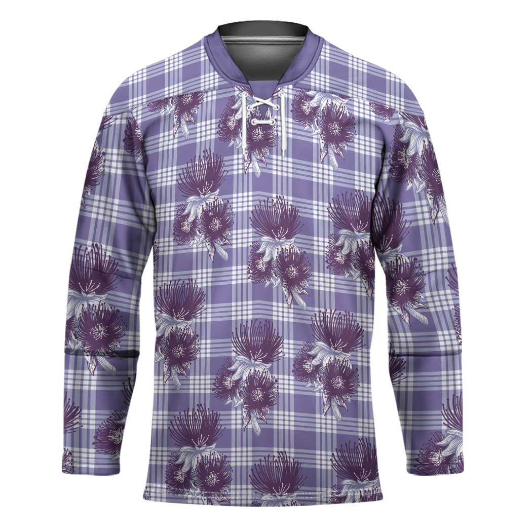 Purple Palaka Hawaii Hockey Jersey Hawaiian Lehua Blossoms