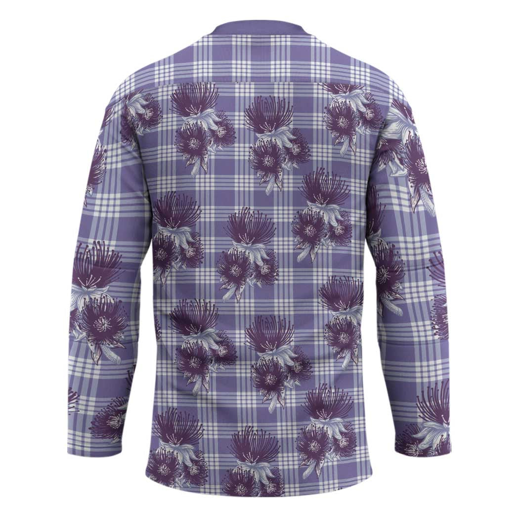 Purple Palaka Hawaii Hockey Jersey Hawaiian Lehua Blossoms