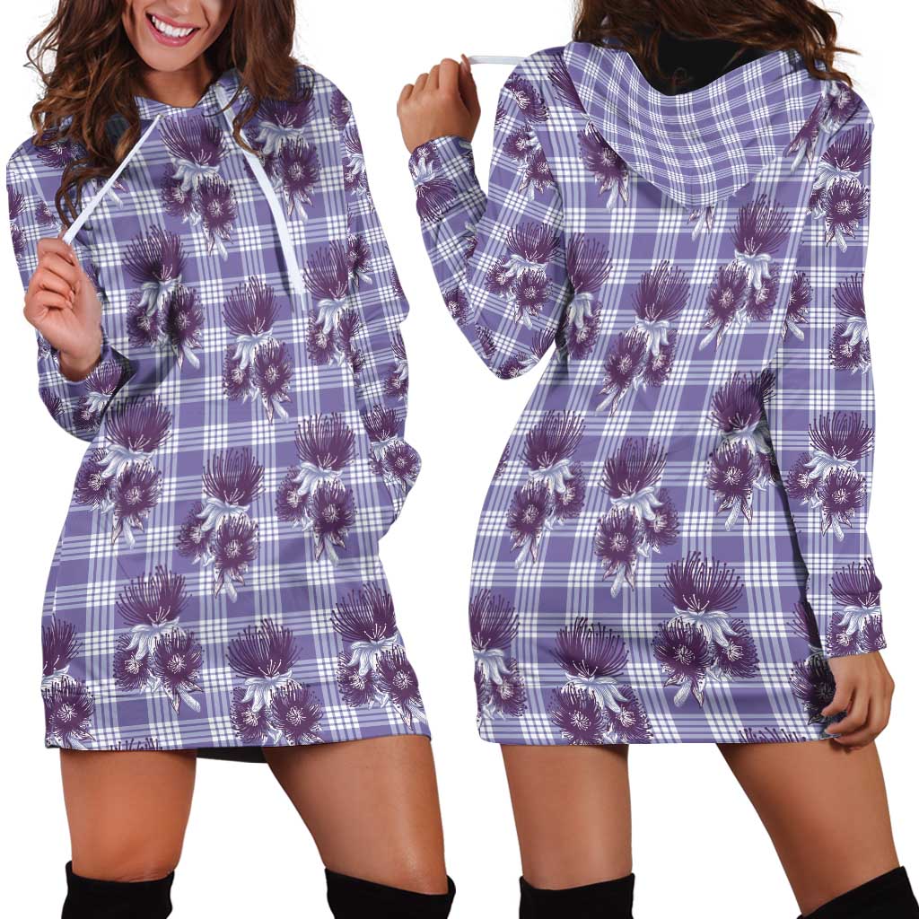 Purple Palaka Hawaii Hoodie Dress Hawaiian Lehua Blossoms
