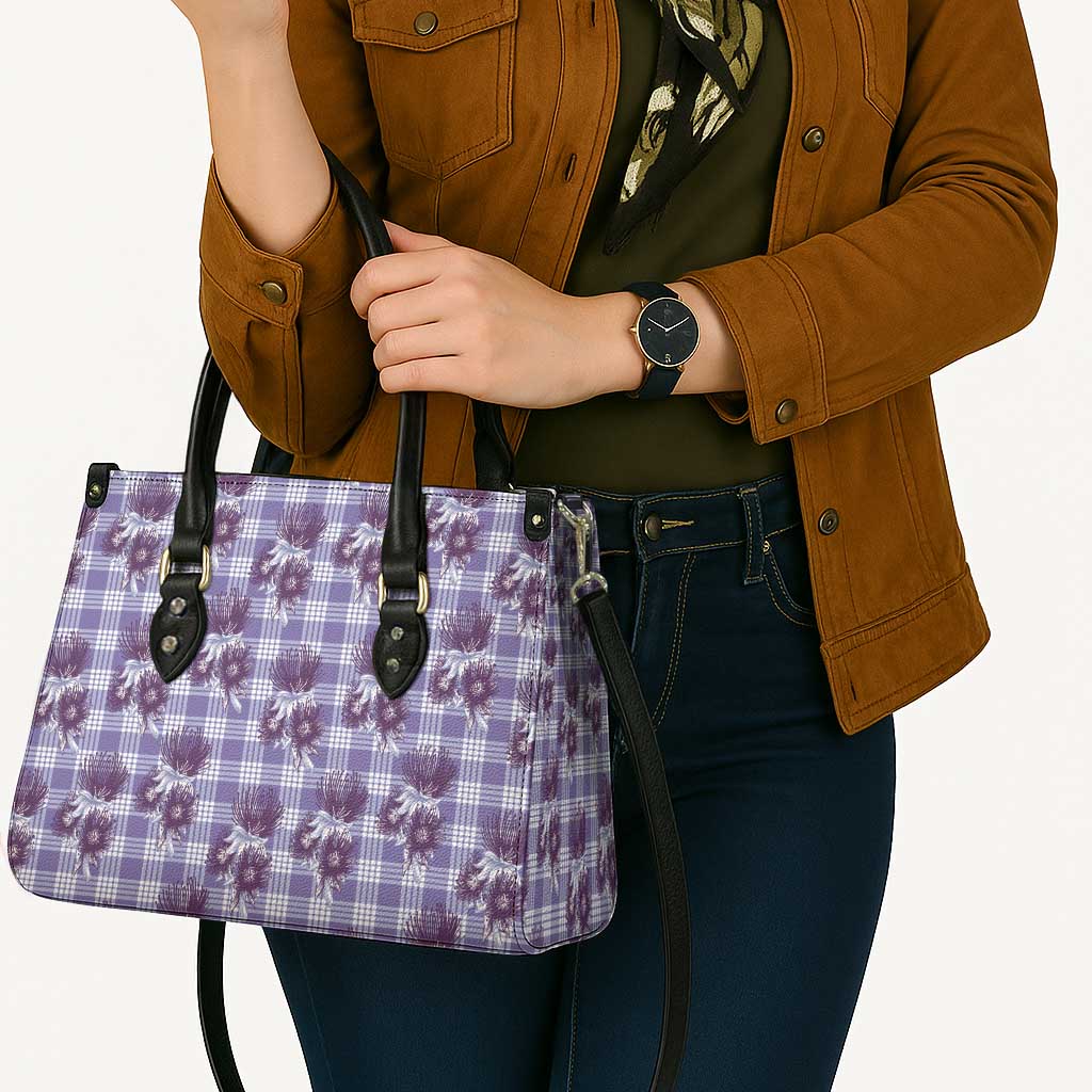 Purple Palaka Hawaii Leather Bag Hawaiian Lehua Blossoms