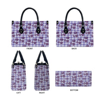 Purple Palaka Hawaii Leather Bag Hawaiian Lehua Blossoms