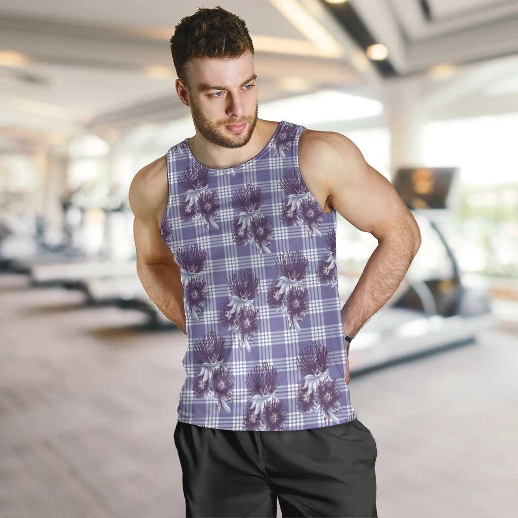 Purple Palaka Hawaii Men Tank Top Hawaiian Lehua Blossoms LT05 Purple - Polynesian Pride