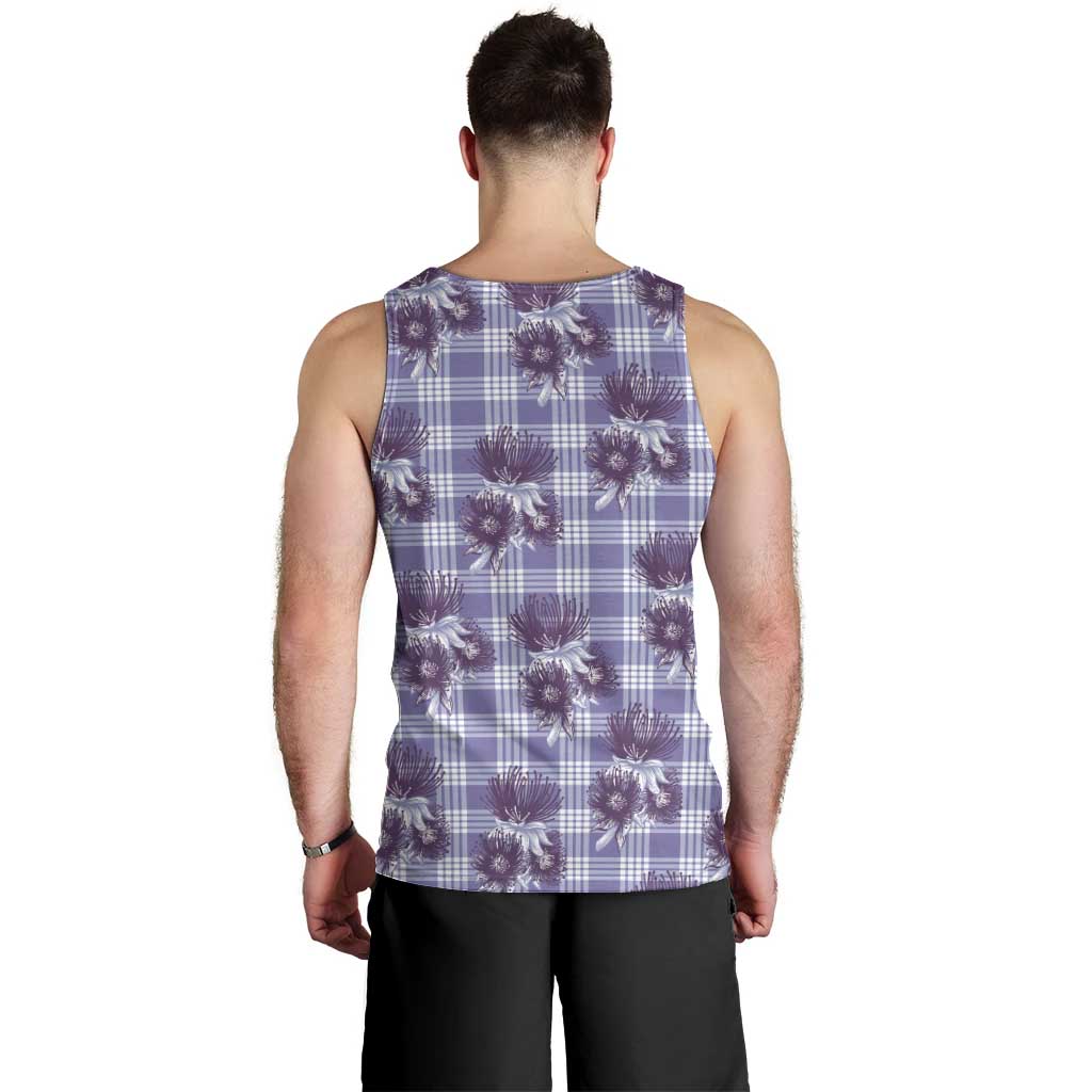 Purple Palaka Hawaii Men Tank Top Hawaiian Lehua Blossoms LT05 - Polynesian Pride
