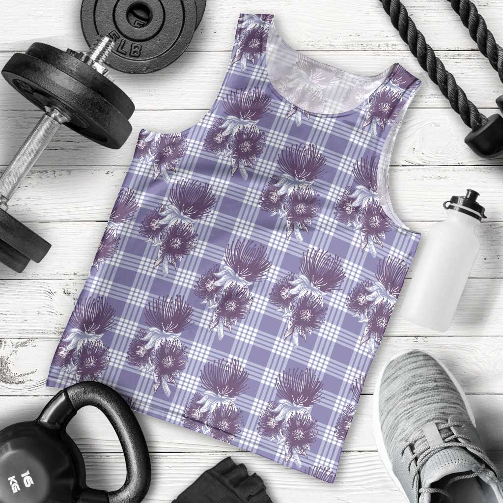 Purple Palaka Hawaii Men Tank Top Hawaiian Lehua Blossoms LT05 - Polynesian Pride