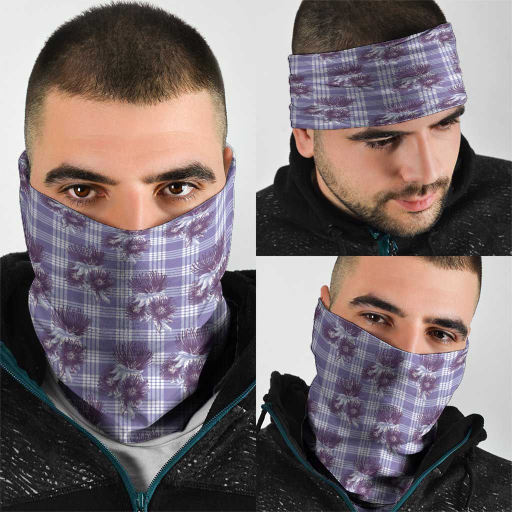 Purple Palaka Hawaii Neck Gaiter Hawaiian Lehua Blossoms